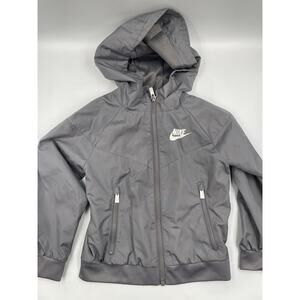 Nike Jacket Boys 3T Gray Gunsmoke Lightweight Hooded Windbreaker Swoosh Zip